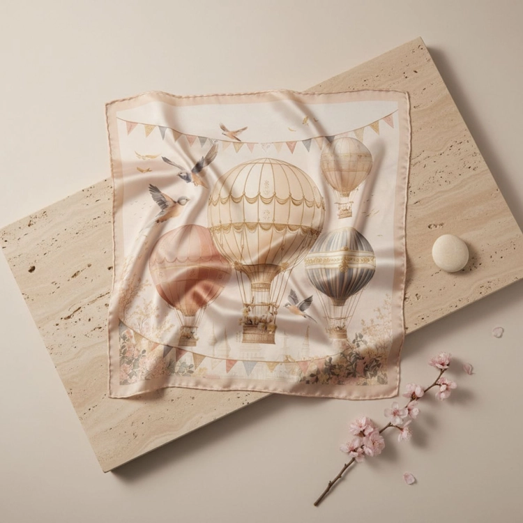 Rozłożona apaszka jedwabna Voyage 67 × 67 cm w pastelowych kolorach More Amore