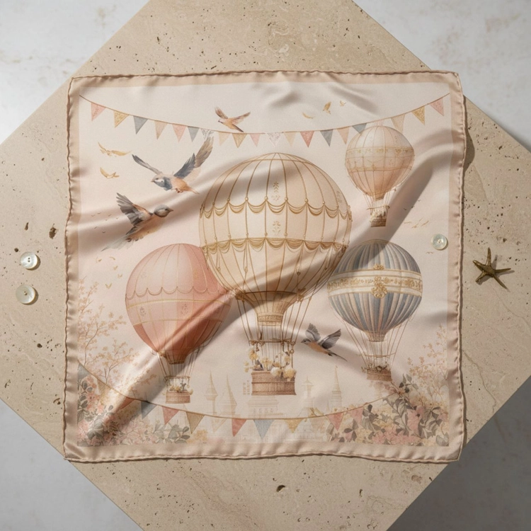 Pastelowa apaszka Voyage z balonami i samolotami - widok z góry More Amore