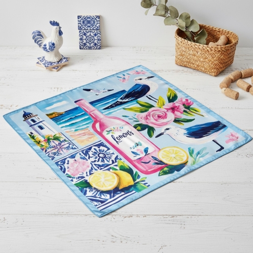 Jedwabna apaszka Postcard z wakacyjnym motywem morza, mew, cytryn i kwiatów Portugalia More Amore