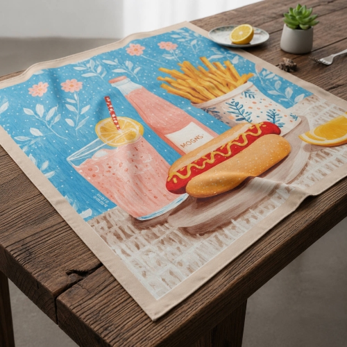 Jedwabna apaszka Cheat Day z motywem hot doga, frytek i różowej lemoniady fast food More Amore